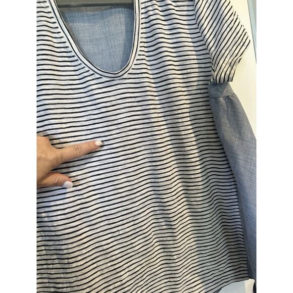 Anthropologie Deletta Babydoll Tunic Size S Striped Chambray Cap Sleeve Top - Picture 9 of 10